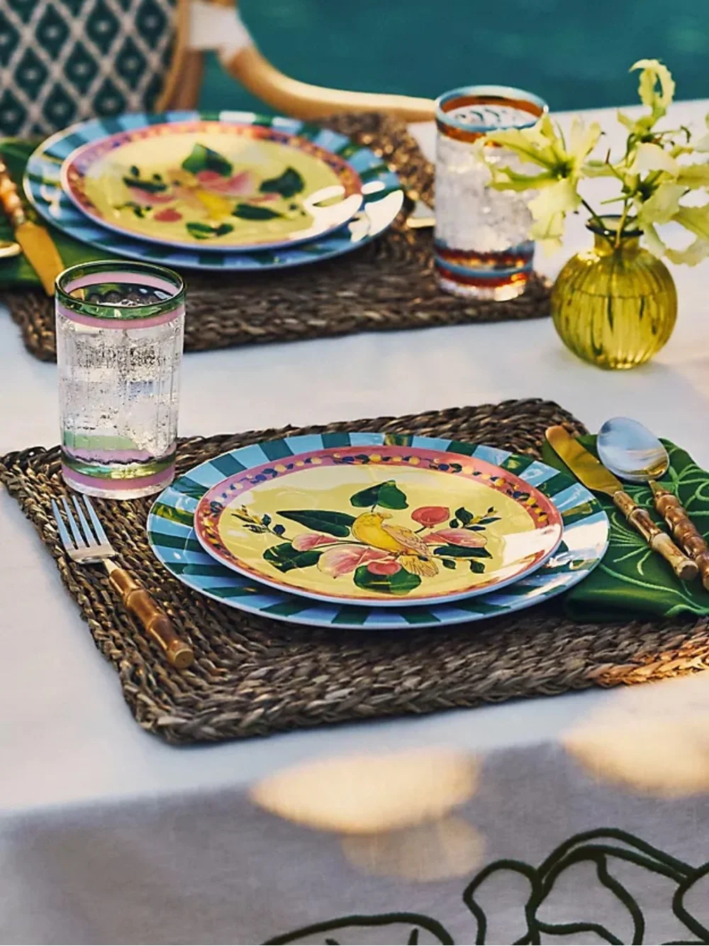 Farm Rio x Anthropologie Melamine Dessert Plate Tropical Green Floral and Parrot